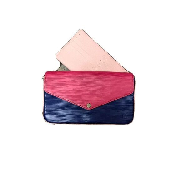 Louis Vuitton Felicie Pochette Epi Leather Pink Blue Card Insert Chain Strap - Picture 1 of 14